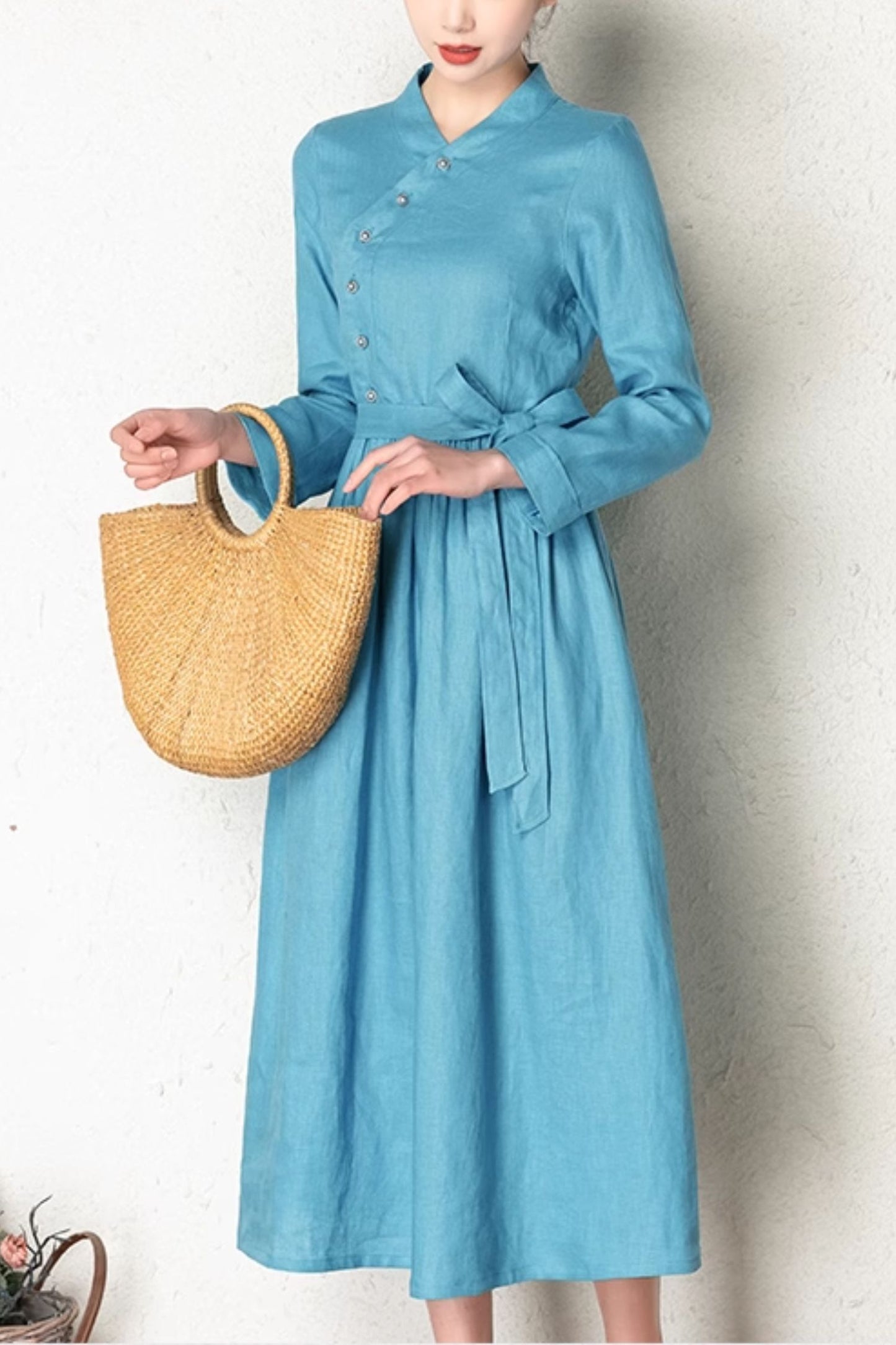 Asymmetrical spring linen dress women 4819