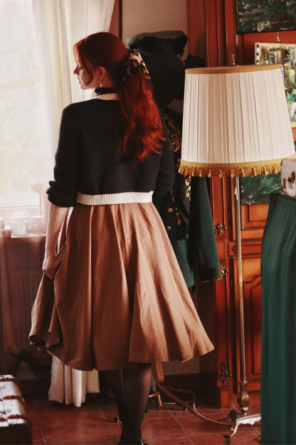 Brown Wool Circle Skirt - High Waist Pleated Winter Elegance 4836