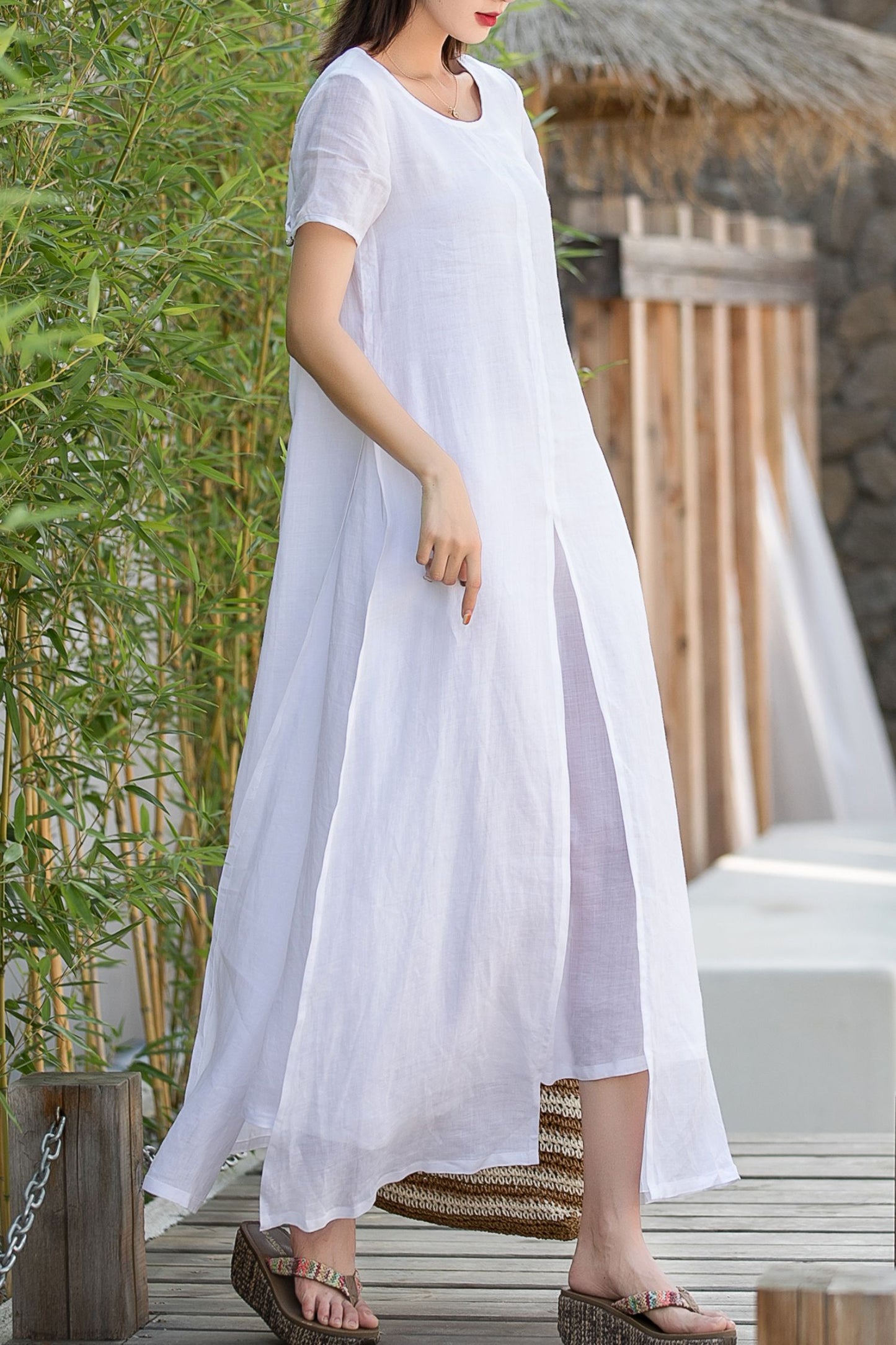 Maxi white layered summer dress women 2875-Size XS #YY04372