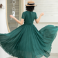 Green Maxi Pleated linen dress 5832