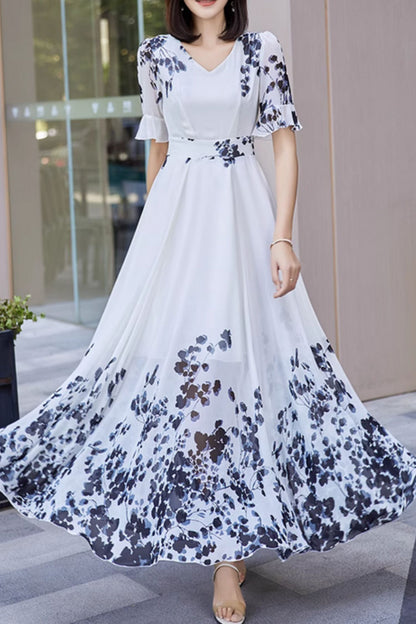 Maxi black and white prom chiffon dress 5028
