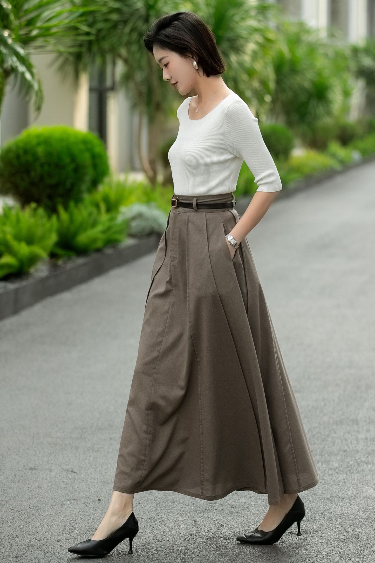 Brown Linen Maxi Skirt – High Waist A-Line Long Linen Skirt 6664 -size XS #CK2600014