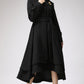 Asymmetrical Hem Black wool Coat  0703#