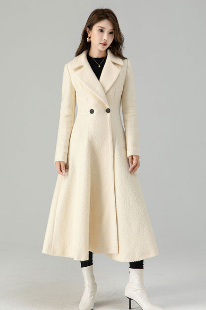Off white wedding long wool winter coat 4559