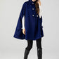 Women's Winter Blue Wool Hooded Wool Cape Coat 4601