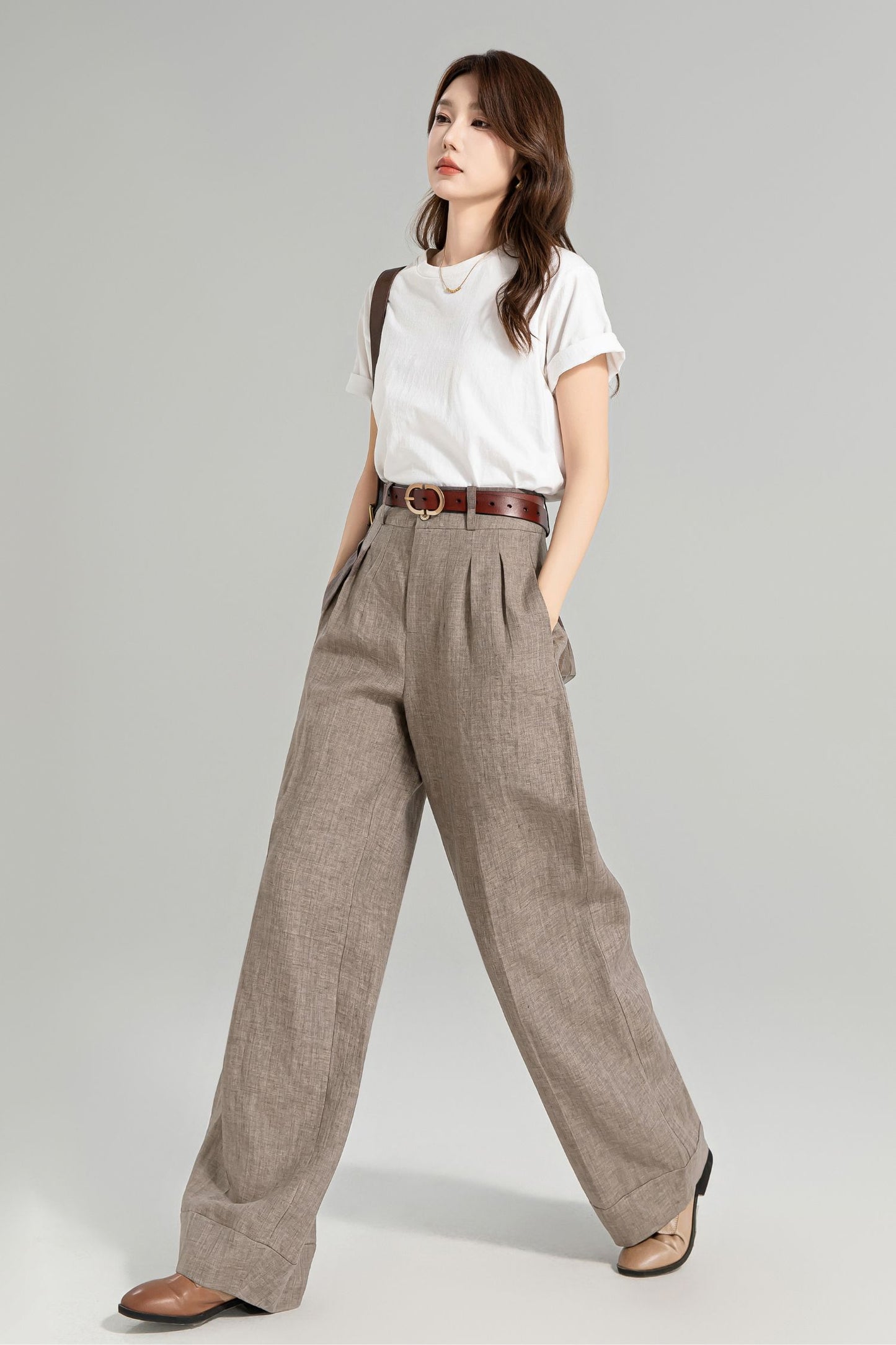 Wide leg long linen pants for women 4964