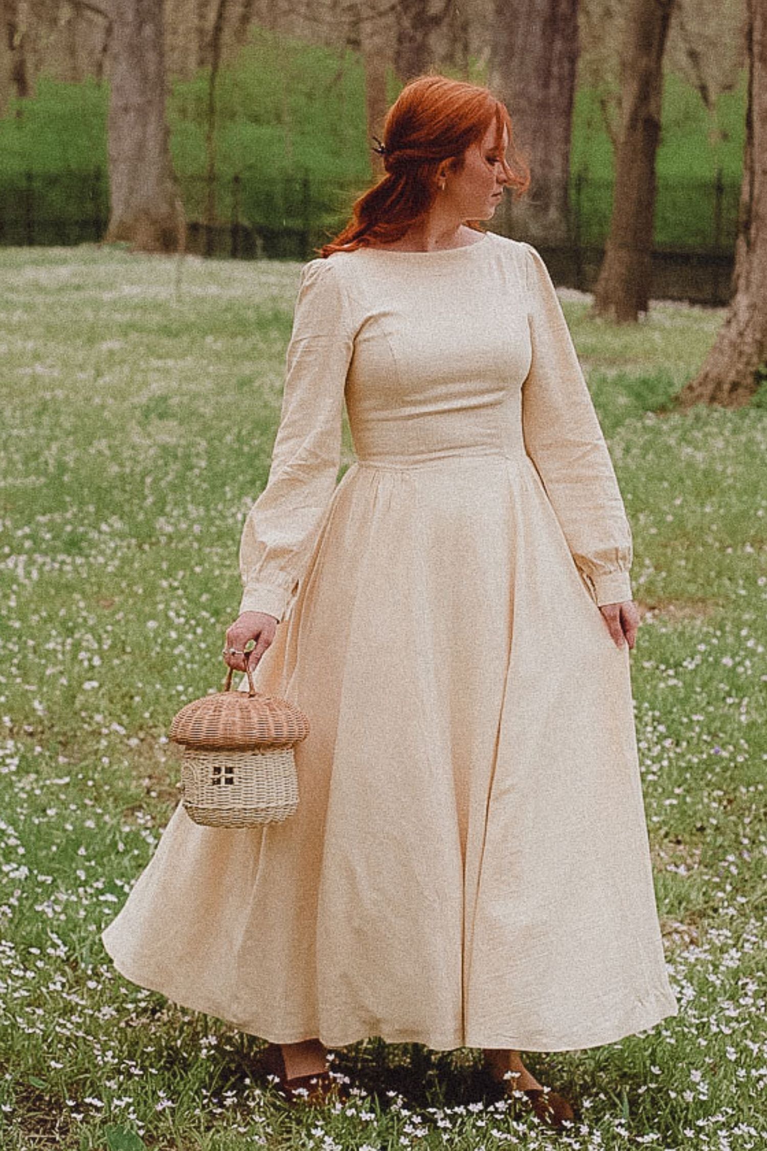 Women Beige Long Sleeve Maxi Linen Dress 3498 Xiaolizi Women Beige Long Sleeve Maxi Linen Dress 3498 Xiaolizi