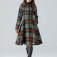 Hooded midi plaid winter wool coat women 4784