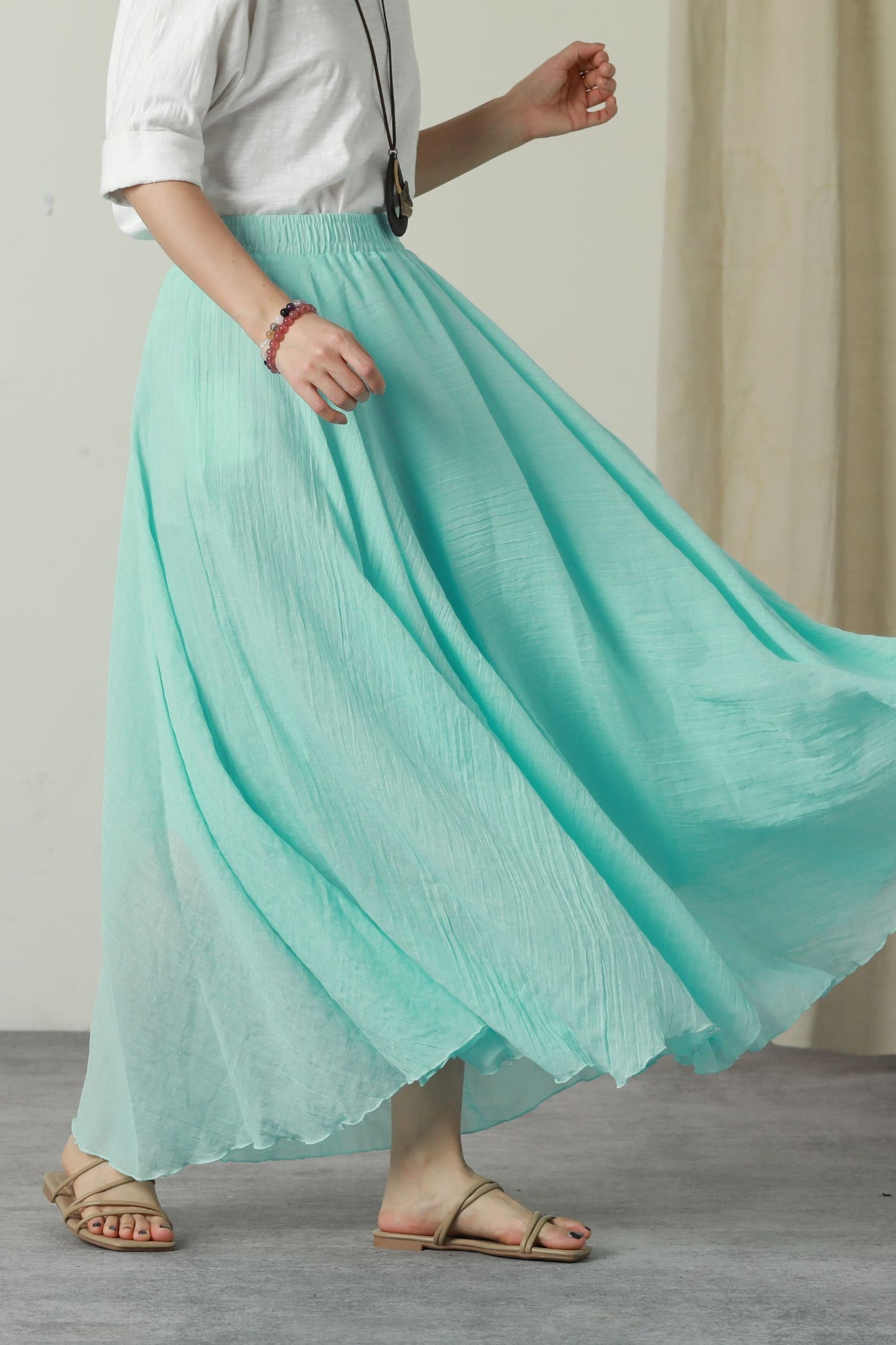 Summer swing long linen skirt women 6178 - S #CK2500601