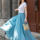 Long cotton swing blue summer skirt 4412