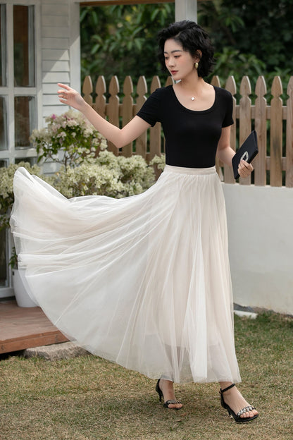 Xiaolizi Apricot Tulle Maxi Skirt – Vintage Full Circle 6698
