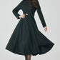 Dark Green Winter Long Wool Dress 4522