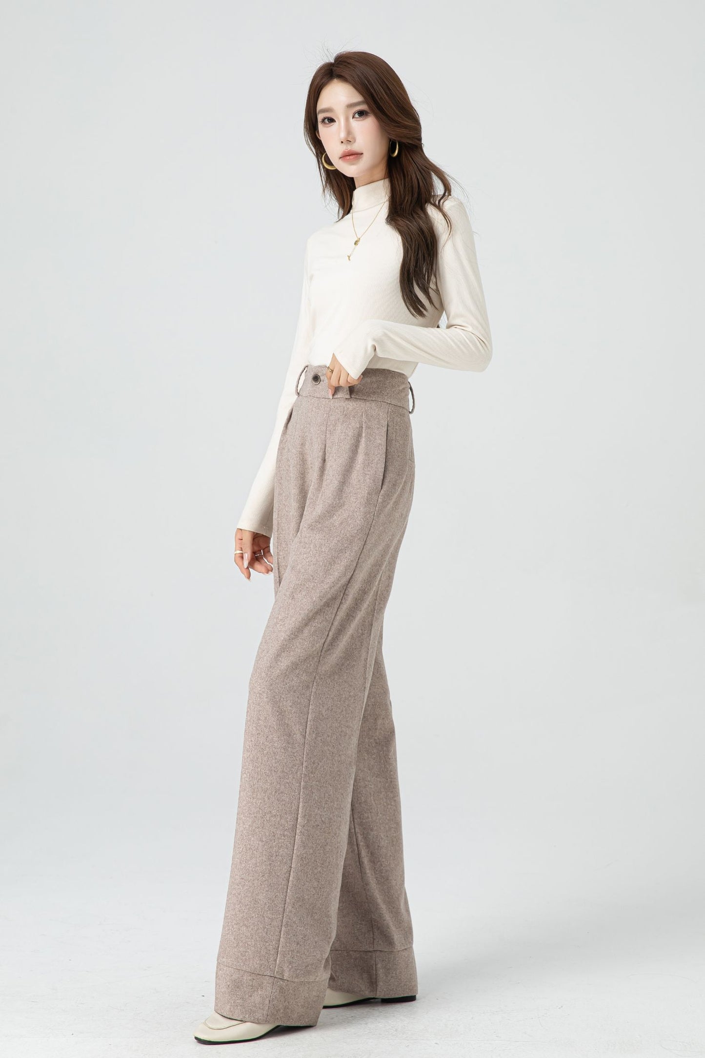 Wide leg long wool pants for women 5324