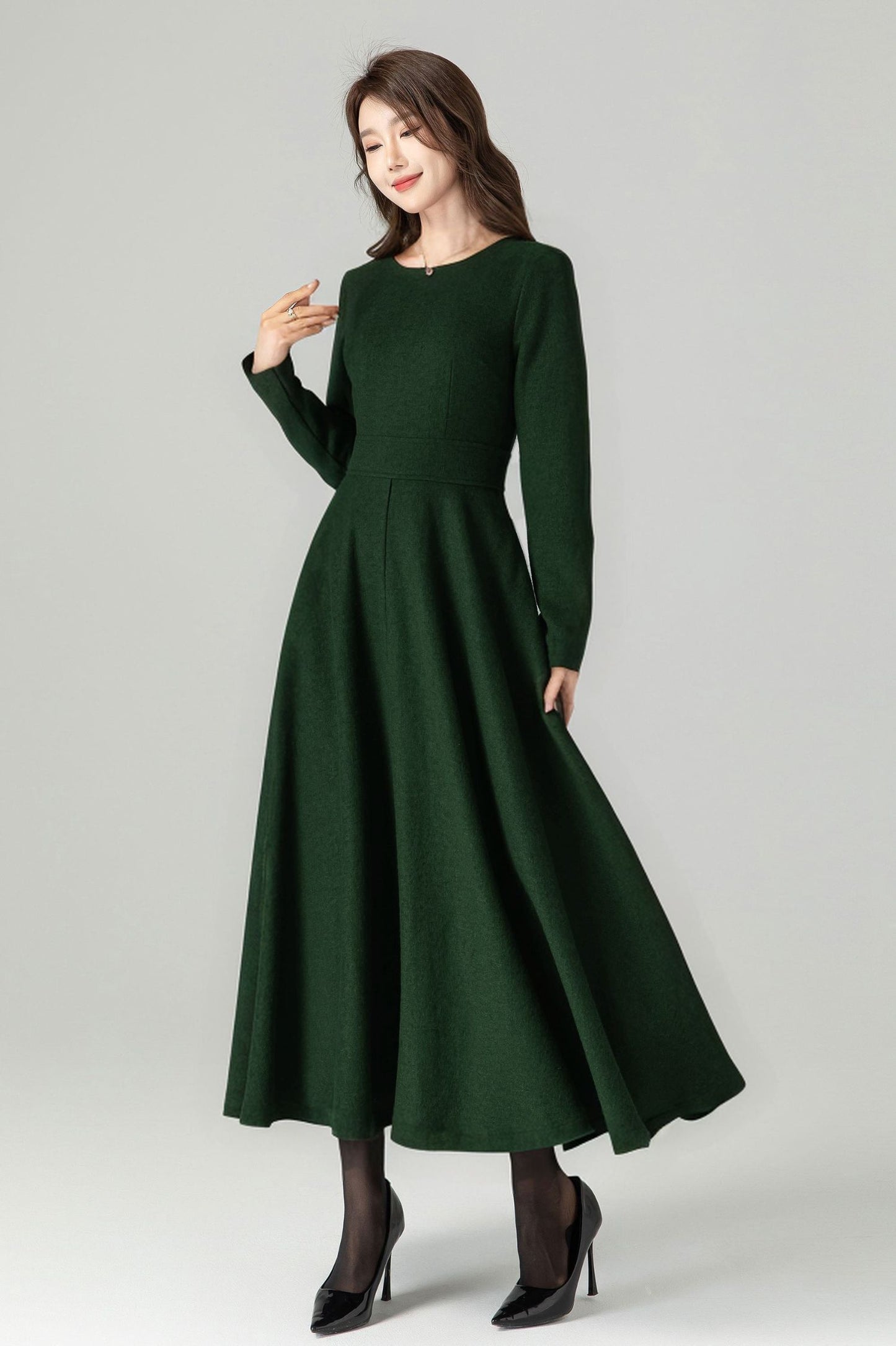 Long sleeves maxi wool dress women 5231