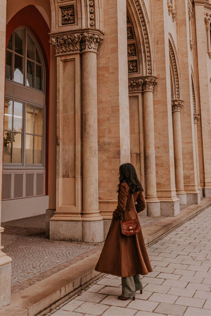 Brown Wool A-Line Trench Coat - Double Breasted Maxi | Xiaolizi 4142