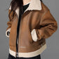 Women Brown Shearling Suede Leather Jacket 5473