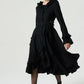 long black ruffled wool coat for women 1970#