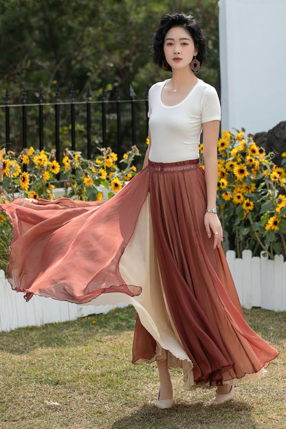 Xiaolizi Reversible Chiffon Maxi Skirt – Two Tone Full Circle 6687