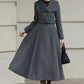 Handmade Vintage Wool Coat – Gray Fit and Flare Belted Midi Winter Coat 6617