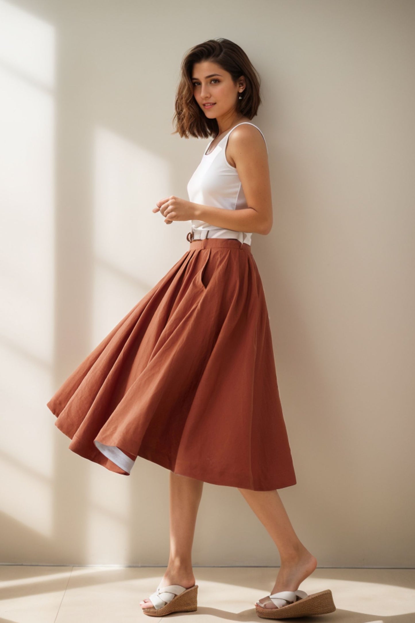 Linen Full Circle Skirt with Pockets 4976