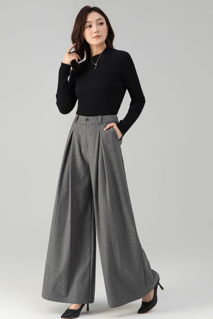 Vintage Handmade Wool Blend Wide Leg Palazzo Pants | Xiaolizi 6463