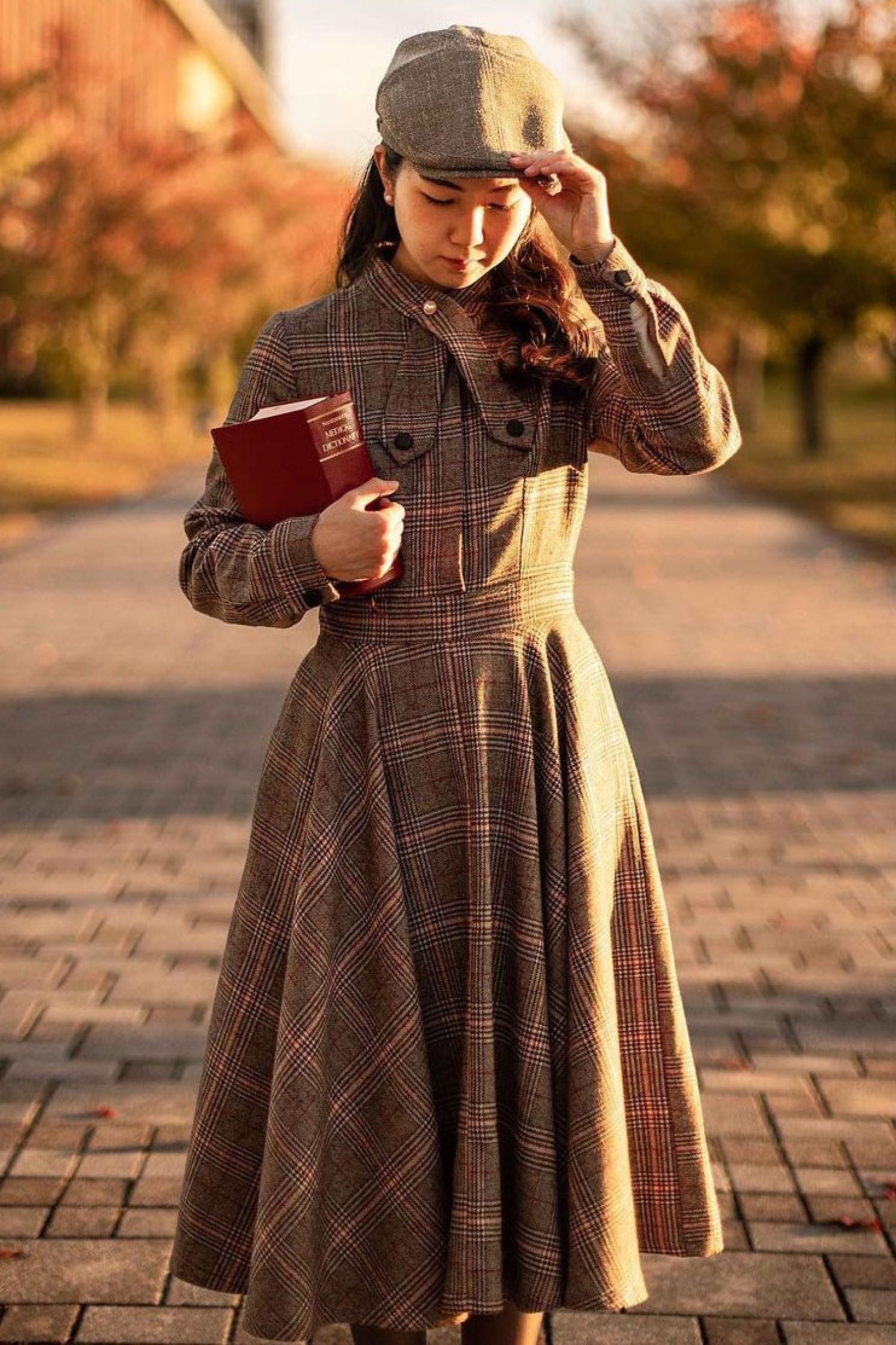 Plaid Wool Fit & Flare Dress – Knee Length Long Sleeve