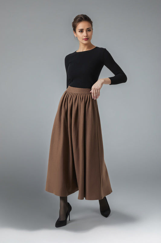 long maxi brown wool skirt for women 6290