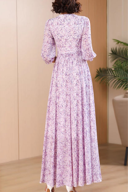 Summer prom floral printed swing chiffon dress 5023