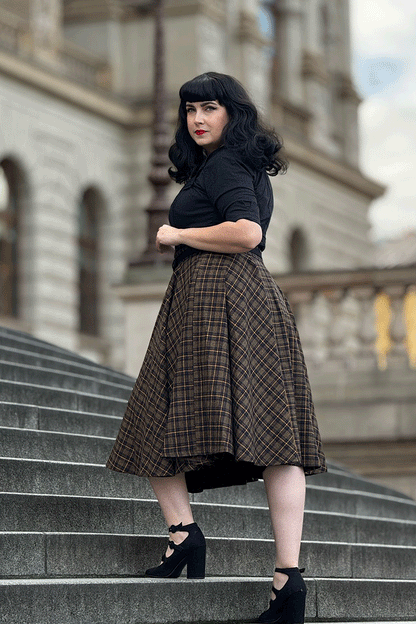 Midi Plaid Swing Winter Wool Skirt 4727