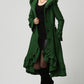 Womens Dark Green Wool Maxi Coat with Hood 1120#