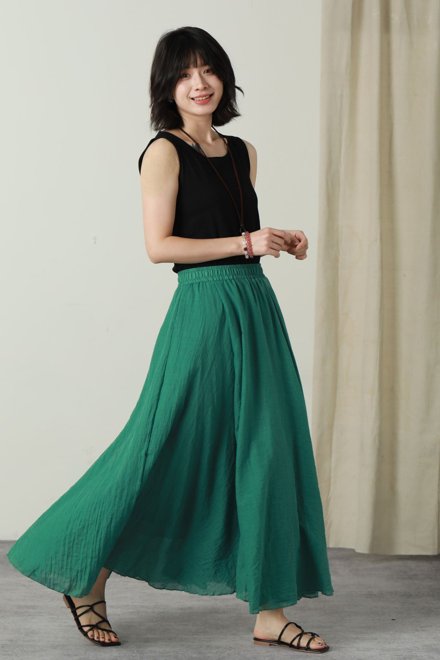 Maxi summer swing long linen skirt women 6176