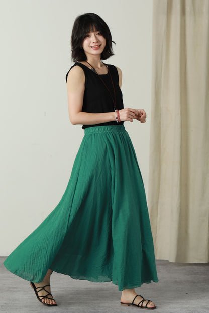 Maxi summer swing long linen skirt women 6176