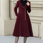 Burgundy winter wool coat with zipper closure 5345