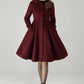 Hooded Burgundy Wool Coat – Vintage Fit & Flare Short Winter Coat | Xiaolizi 6572