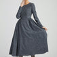 dark gray maxi fit and flare wool dress 6293