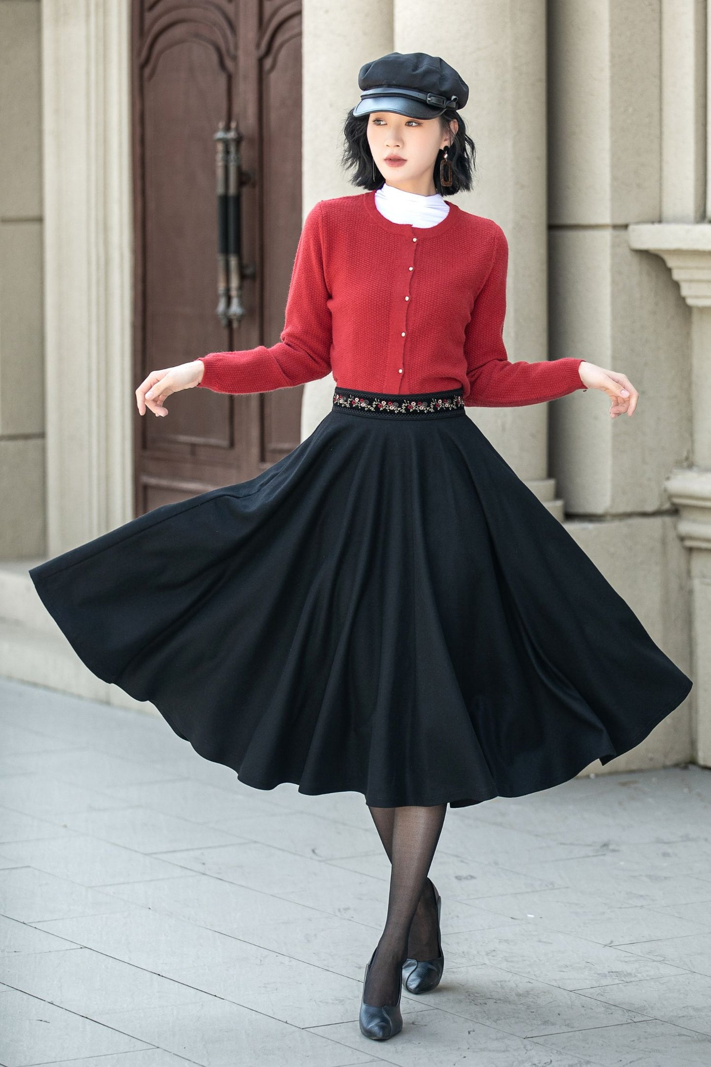 black a line midi wool skirt 5310