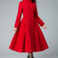 Red Fit and Flare Wool Long Winter Coat Women 1846#