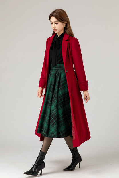 Red Wool Princess Coat - Fitted Waist, Flared Silhouette 5480