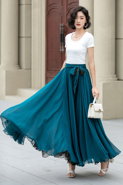 Reversible Chiffon Maxi Skirt – Two-Tone Swing Circle Skirt for Summer 5171