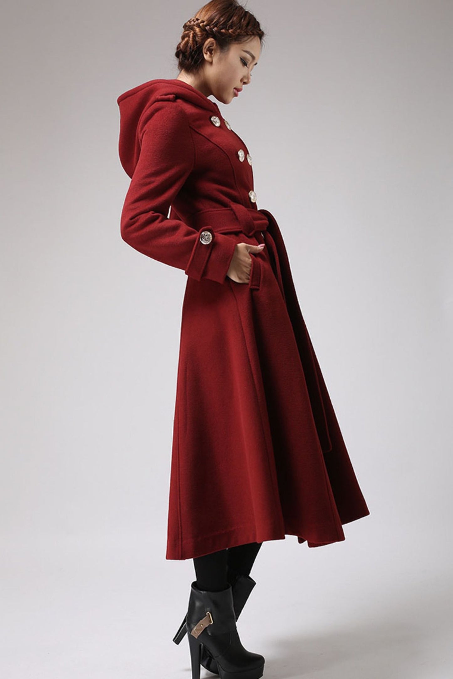 Women Hooded Military Wool Coat 0705