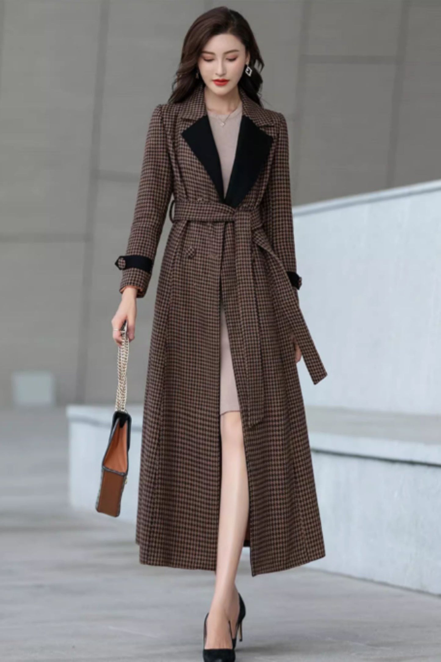 plaid long wool winter coat women 5296