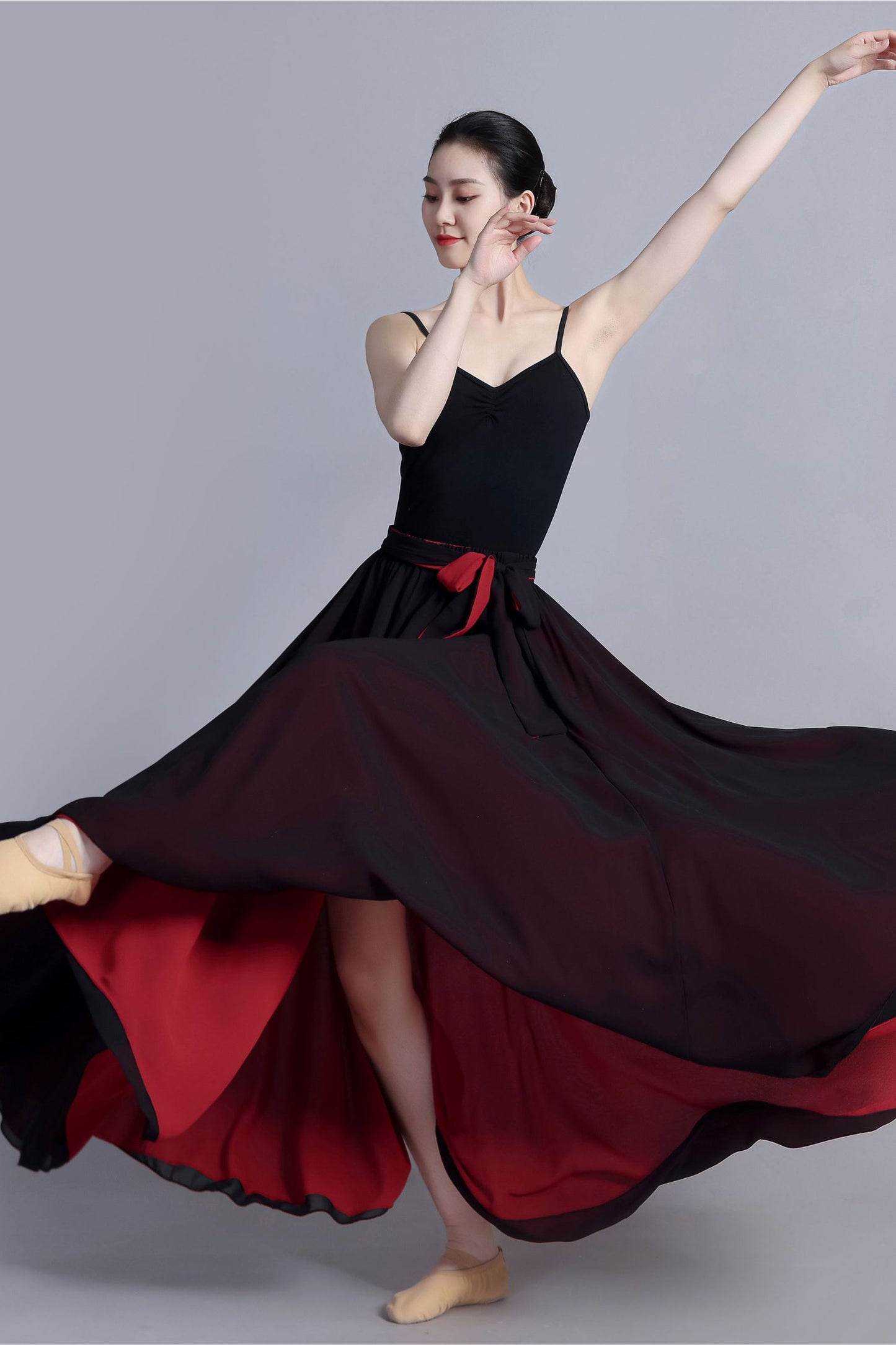 Black and red long swing chiffon skirt 3390