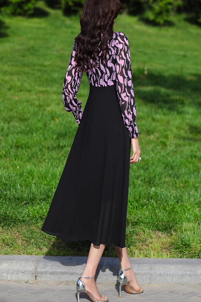 Long sleeves patchwork summer prom chiffon dress 5080
