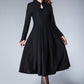 Mandarin collar black winter wool dress women 1872