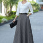 Gray Plaid Wool Maxi Skirt – Vintage High Waist Winter Skirt with Pockets 3106