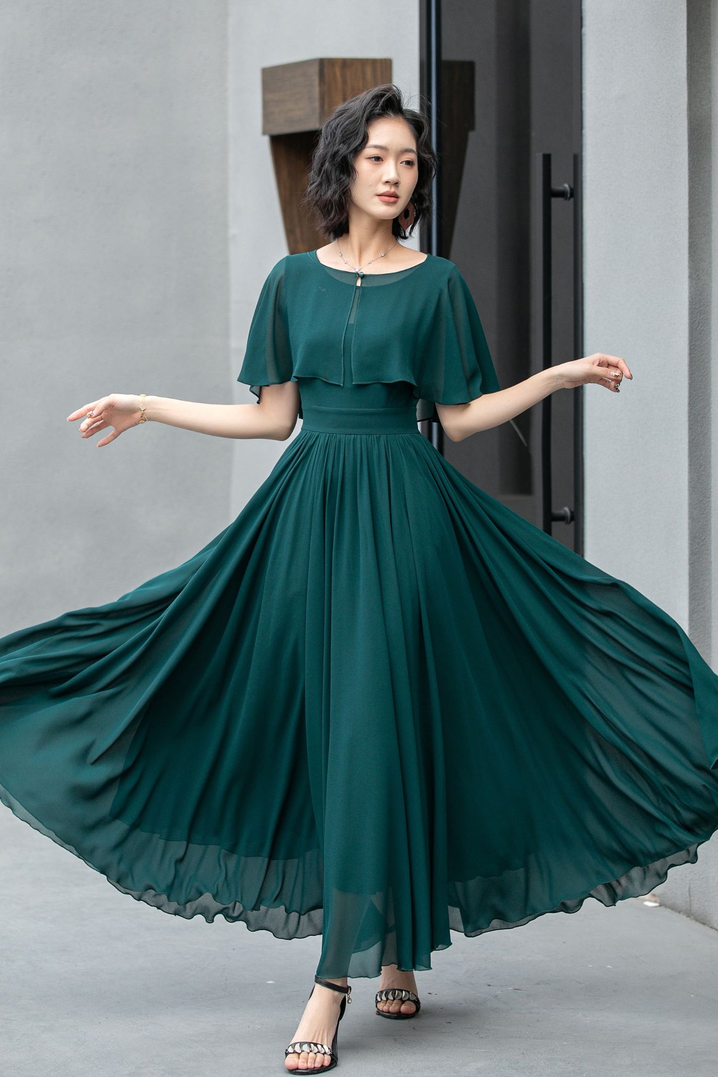 Sleeveless chiffon maxi womens cape dress 5861 - S #CK2500200