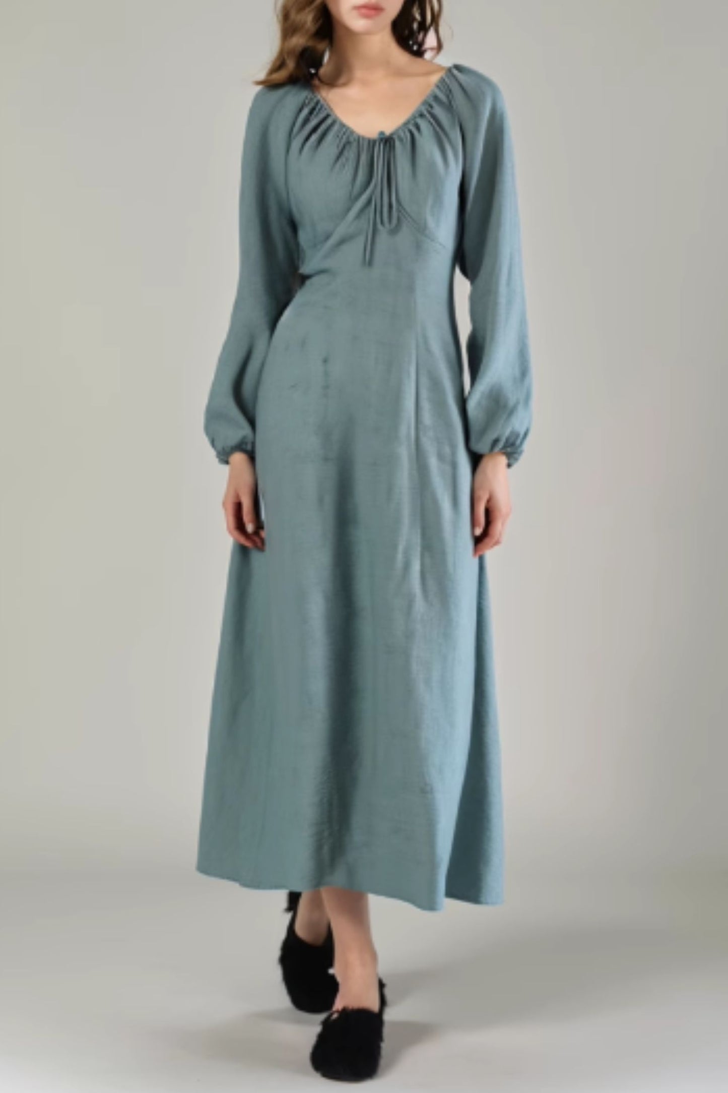 Autumn long sleeves linen dress 5532