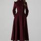 Burgundy A-Line Long Wool Coat 4511