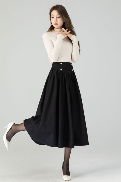 High waisted winter swing wool skirt women 4556