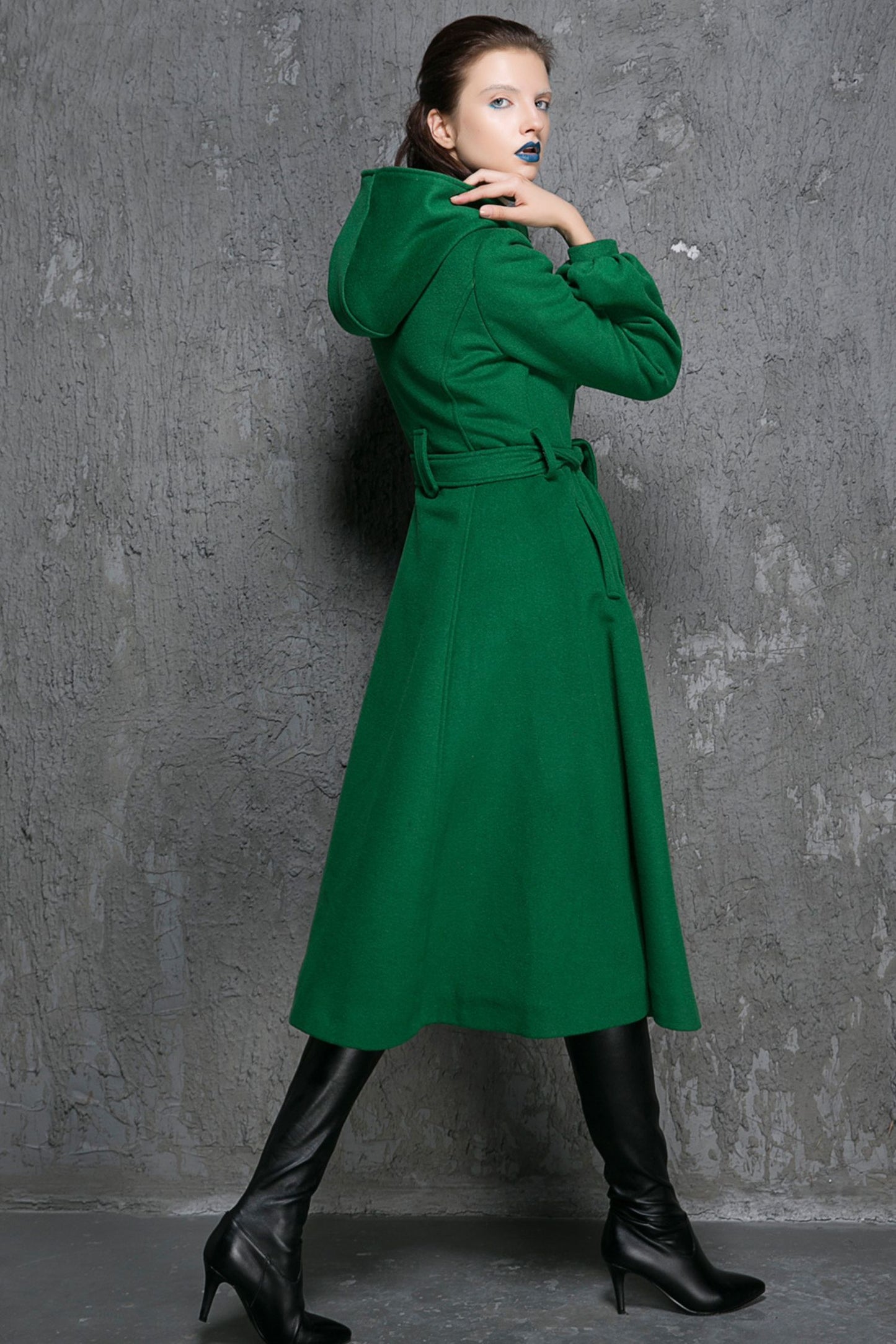 Maxi swing wool coat in Green 1347#